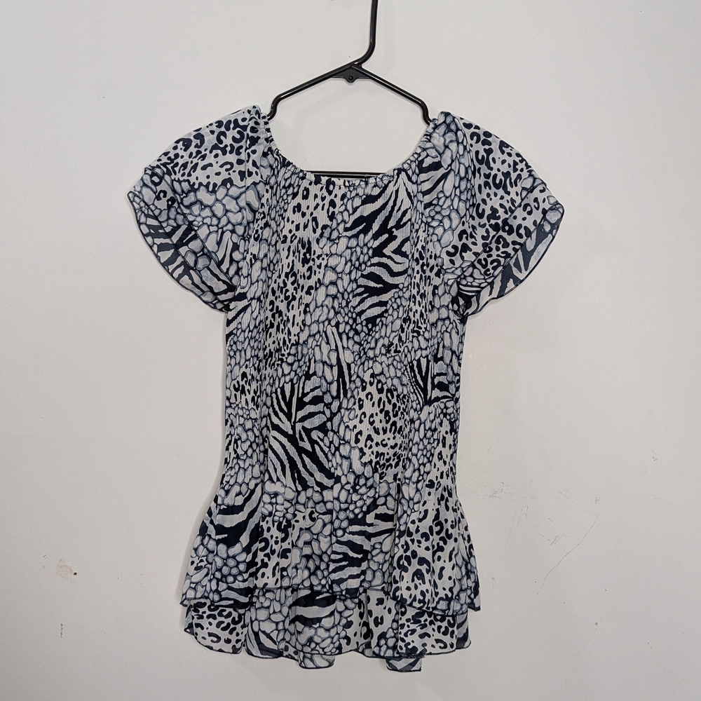 Mandee Animal Print Tie-Front Blouse | Size Small | Black White Zebra Leopard - Picture 5 of 5